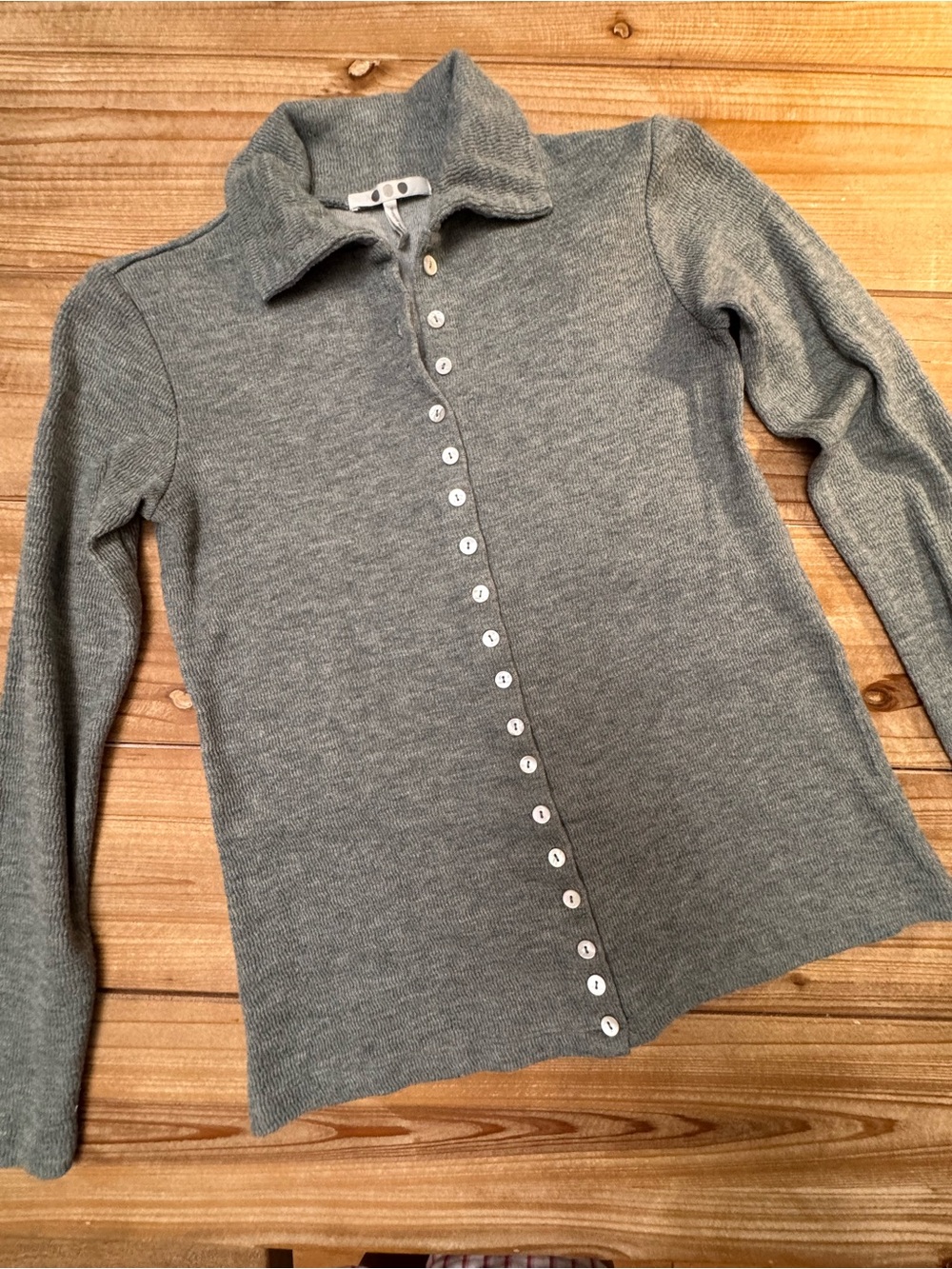Three Dots Gray Ribbed Mock Cardigan Knit Top Collared Sweater XS